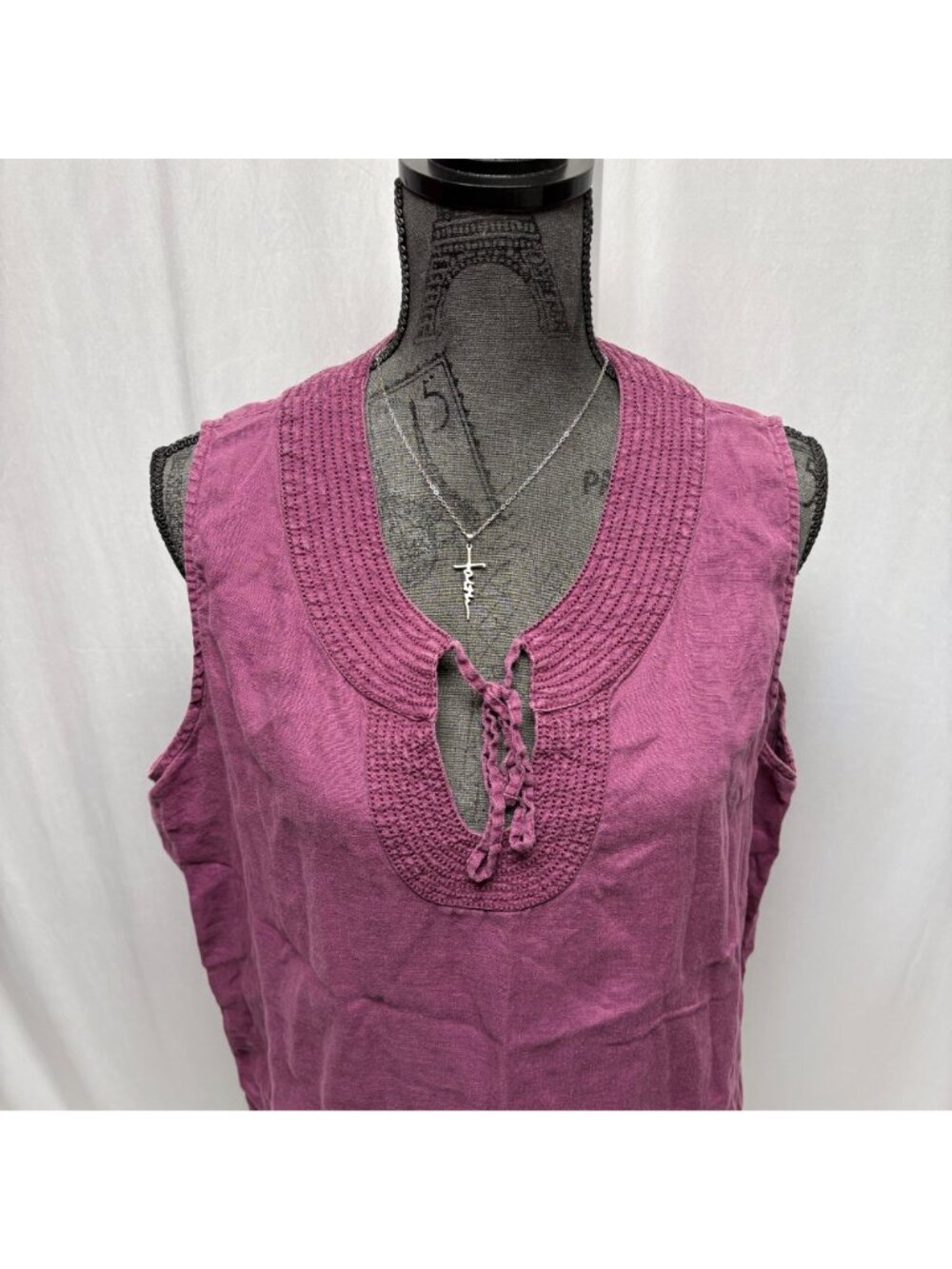 Lands End Sleeveless Linen Top Womens Sz 16 Burgundy Casual Boho Peasant Blouse - Picture 2 of 6